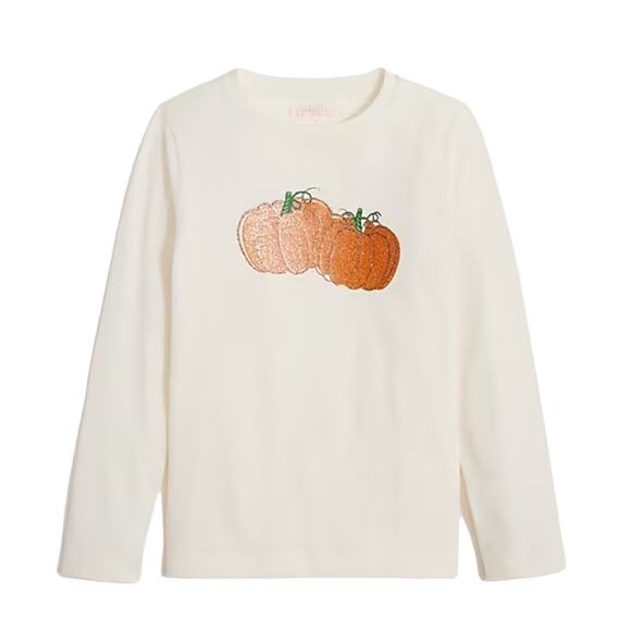 NWT J. Crew Girls' Ivory Glitter pumpkin Halloween Fall Graphic Tee - Picture 9 of 10
